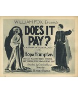 DOES IT PAY? (1923) Silent Film Title Lobby Card Hope Hampton &amp; Florence... - $195.00