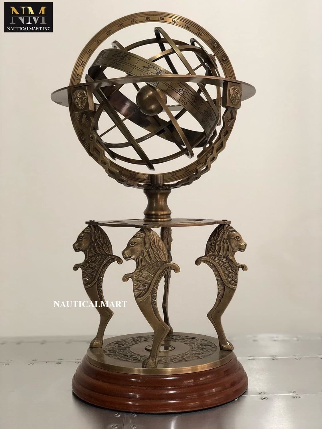 19" Nautical Brass Sphere Engraved Armillary Antique Vintage Globe with Compass Item image 3