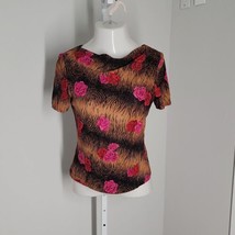 S.L. Fashion Cowl Neck Cute Blouse ~ Sz 8 ~ Brown &amp; Pink ~ Short Sleeve - £17.77 GBP