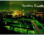 Night View Skyline Sparkling Seattle Washington WA UNP Chrome Postcard G4 - $7.87