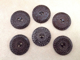 Lot of Vintage Brown Plastic Floral Carved Texture Ethnic Two Hole Butto... - $14.99