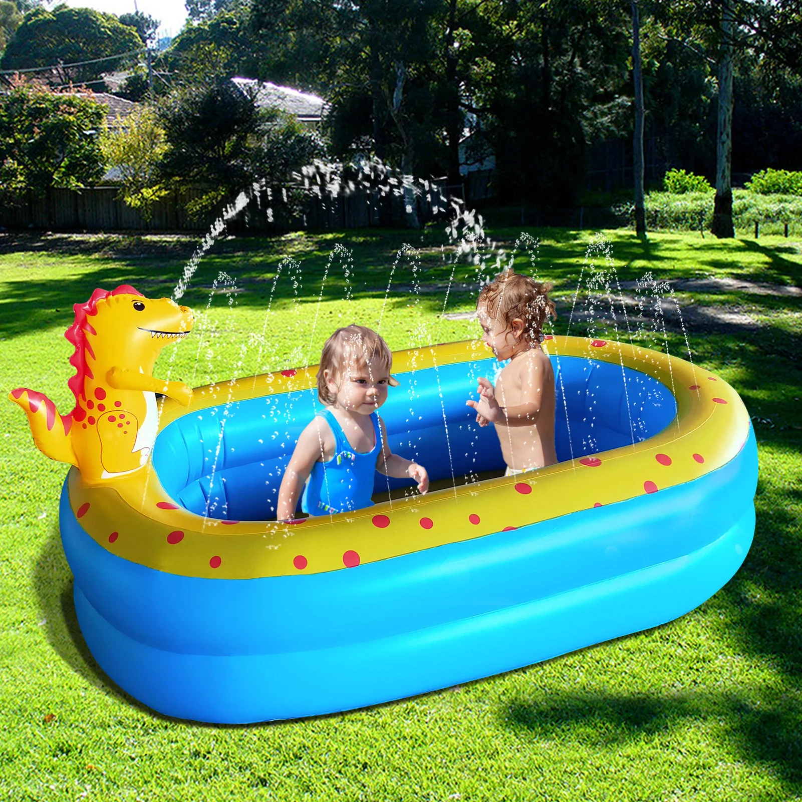 PVC Inflatable Dinosaur Sprinkler Pool Animal Sprinkler Pool Outdoor Baby - £74.20 GBP