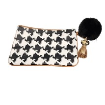 Thirty-One Cosmetic Bag Houndstooth Pebble Rubie Mini Accessory Key Fob Tassel - £7.75 GBP