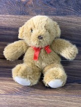 Vintage Dakin Teddy Bear with Red Bow - 1980s stuffed toy - $19.00
