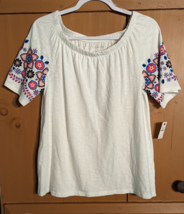 NWT Talbots Womens Small Cotton White Floral Scoop Neck Top Blouse - $17.42