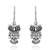 Royal Wise Owls Sterling Silver Detailed Dangle Earrings - £15.49 GBP