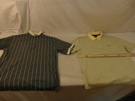 Mens Greg Norman Yellow Striped Large Polo &amp; Greg Norman Gray Tan Striped Polo - £20.63 GBP