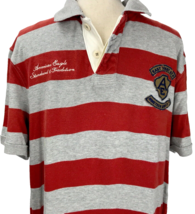 American Eagle Outfitters 4 Double Logo Mens Polo Rust Gray Stripe Shirt XL - $14.99