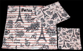 3-Pc Paris Amour Eiffel Towers Flowers Black Coral Pink Stripes Velour Towel Set - £32.12 GBP