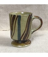 Vintage Japan Art Pottery Rustic Geometric Lines Pedestal Coffee Mug Cup... - £6.66 GBP