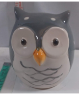 Ceramic White/ Gray Owl Piggy Bank Figurine 3-1/2 tall has white poka do... - £9.34 GBP