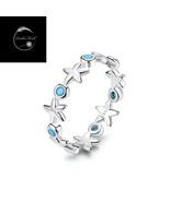 Genuine Sterling Silver 925 Sea Starfish Band Ring With Blue Cubic Zirconia - £14.93 GBP