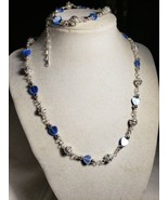 18-in Silver Rhinestone Beads Blue Hearts Matching 6-9 Adj Bracelet - £22.41 GBP