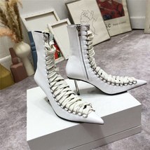 Sexy Luxury Metal Cross Strappy Hollow Pointy Toe Boots Fashion Ladies Real Leat - £149.46 GBP