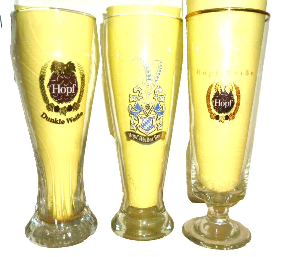 3 Weissbier Brauerei Hopf Miesbach 0.5L Weizen German Beer Glasses