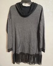 T Party Oversized Pocket Front Fringe Top Cowl Neck Charcoal Gray sz Small - £26.74 GBP