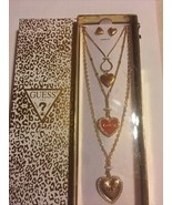 Guess Crystal Three Layered Heart Love Charm Necklace Earrings Set new i... - $24.69