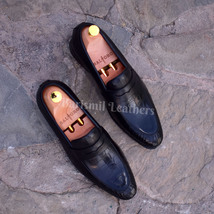 New handmade loafers black premium crocodile impression leather dress men shoes - £143.87 GBP+
