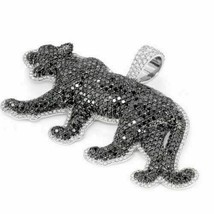4Ct Round Cut Black Diamond Black Panther Pendant With Chain 14k White Gold Over - £177.75 GBP