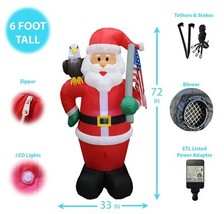 USED 6 Foot Tall Christmas Inflatable Santa Claus Eagle American Flag De... - $29.70