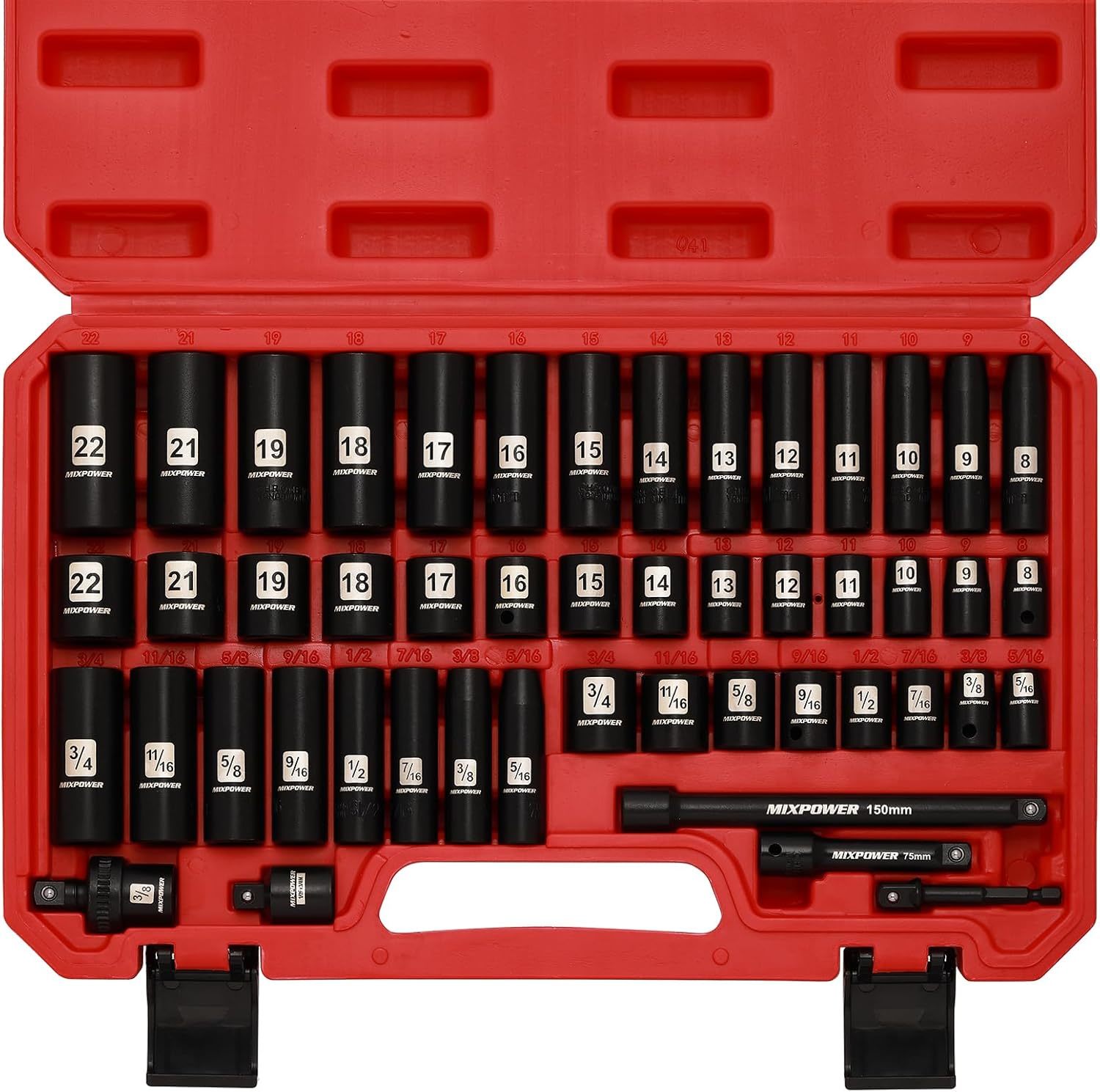Mixpower 3/8&quot; Drive Deep Impact Socket Set, 6 Point, 49 Piece Standard S... - $51.99