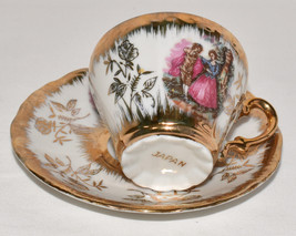 Vintage Japan Porcelain Demitasse Cup &amp; Saucer with Dancing Couple Garden Scene - £15.69 GBP