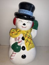 Vintage Christmas Ceramic Snowman Mold Figurine Candy Cane, Scarf &amp; Top Hat 13” - £31.11 GBP