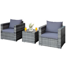 3 PCS Patio Rattan Furniture Set Cushioned Sofa Chair Glass Table for Ou... - £263.77 GBP