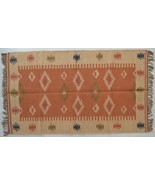 Kilim Rug Jute Wool Indian 150x90cm 5x3 Kelim Brown Beige Handmade Style... - £68.46 GBP