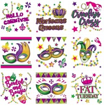 Mardi Gras Temporary Tattoos 108 pcs Fat Tuesday Party Tattoo Carnival Temp Tatt - £18.48 GBP