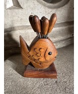 Vintage Mid Century French Retro Wooden Fish Cocktail Pick Holder Rustic  - $1,173.13 MXN