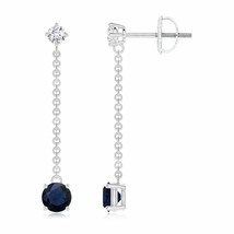 Natural Blue Sapphire Drop Earrings with Diamond in 14K Gold (A, 4MM) - £418.86 GBP