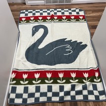 Vintage Vuteks Vukovar Reversible Swan Tulips Throw Blanket Yugoslavia 6... - $1,790.31 MXN