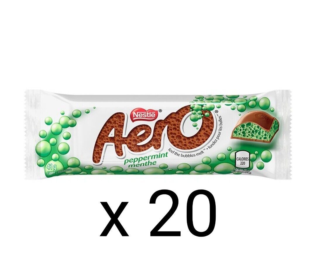 Primary image for 20 full size AERO PEPPERMINT Chocolate Candy Bar Nestle Canadian 41g each