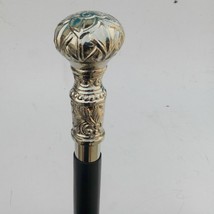 Manico in legno vintage di design argento ottone canna da passeggio stil... - $32.44