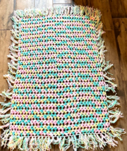 Vintage Handmade Crocheted Baby Afghan Blanket Pastel Fringed 48 x 36 inch - £11.04 GBP