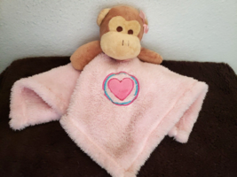 Pink Monkey Baby Security Blanket Heart Pink Blue Circle Lovey - $24.73