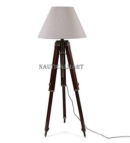 Floor Standing Brown Wooden Tripod Floor Lamp For Living Room By Nautica... - $148.50