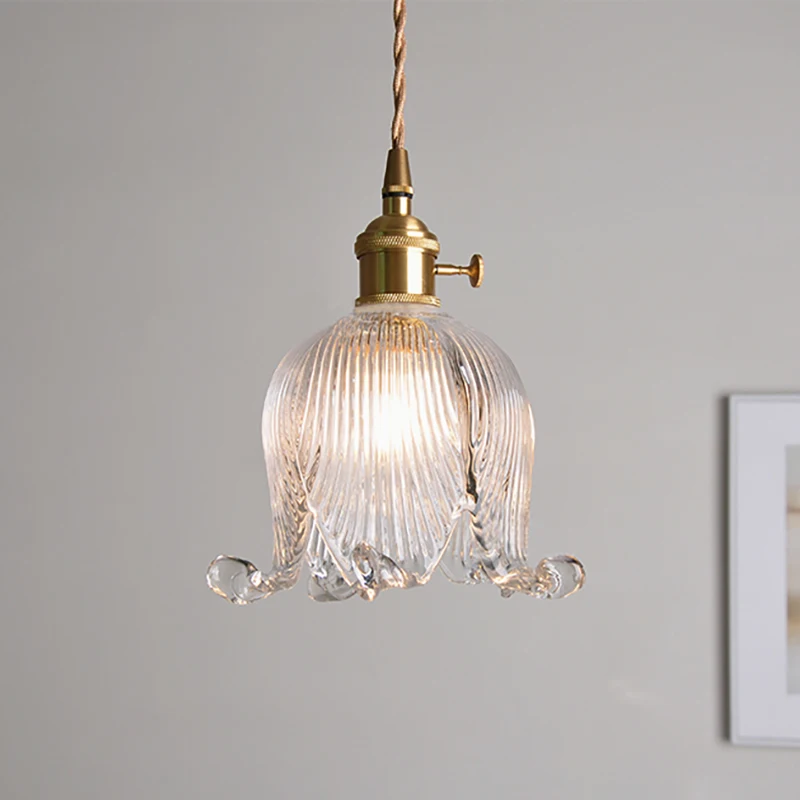 Vintage Small Pendant Light With Clear/Amber Glass Lampshade Bedroom Din... - $56.64+