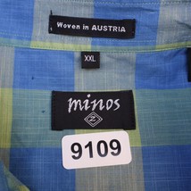 Minos Shirt Mens 2XL Blue Green Short Sleeve Button Up Check Plaid 100% ... - $22.75