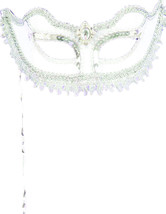 Forum Novelties Women&#39;s Metallic Masquerade Mask with Holding Stick, Silver, One - £62.00 GBP