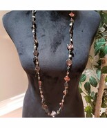 Women Fashion Brown Keshi Pearl Crystal Beaded Sterling Long Necklace w/... - $37.91 CAD