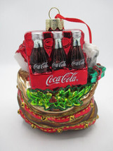 Coca-Cola Kurt Adler Handcrafted Glass Ornament Santa&#39;s Gift Bag Sack Ch... - £23.68 GBP