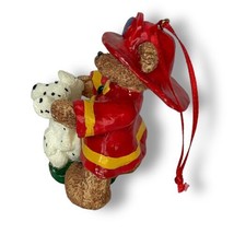 VTG Kurt S Adler Bear Fireman With Hat &amp; Dalmatian Dog Christmas 3.5” Ornament - £10.19 GBP