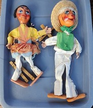 Folk Art Vintage Mexican Marionette String Puppets Lot of 2 Man &amp; Woman - $11.66