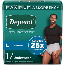 Fresh Protection Incontinence Underwear for Men, Maximum, L, Grey, 17Ct - £27.57 GBP