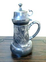 Antique beautiful silver milk jug with engraving and with a comfortable lid - $14.84