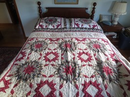 Hand Quilted STAR PATCHWORK Cotton QUILT &amp; Matching SHAMS - 82&quot; x 84&quot; - £63.30 GBP