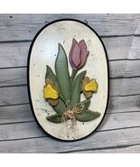 Tulip Hand Carved - Painted Wooden Wall Cottage 80’s Garden Vintage 16x11 - $49.49