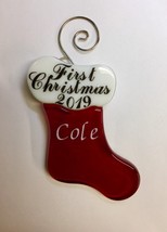Personalized Christmas Stocking Fused Glass Ornament - £28.71 GBP